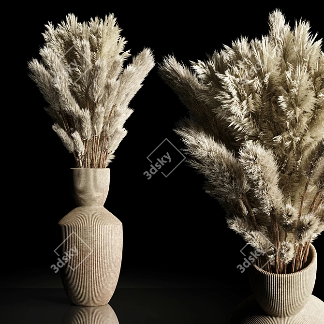 Concrete Vase with Dry Plants 3D model image 1