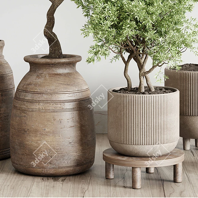 Concrete Wood Plant Collection: Vase & Tree 3D model image 4