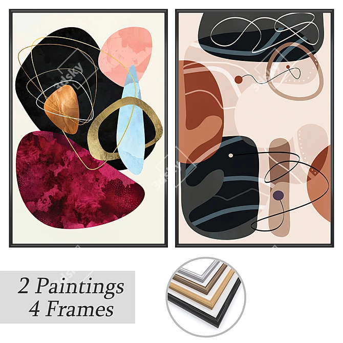 Artistic Masterpieces: Set of 2 Paintings 3D model image 1