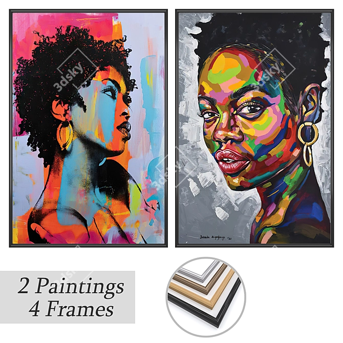 Elegant Framed Paintings Set 3D model image 1