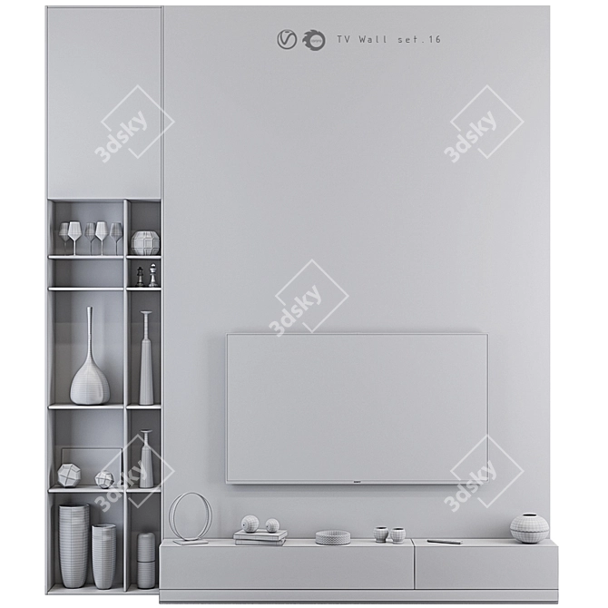 Modern TV Wall Set with Export Options 3D model image 3