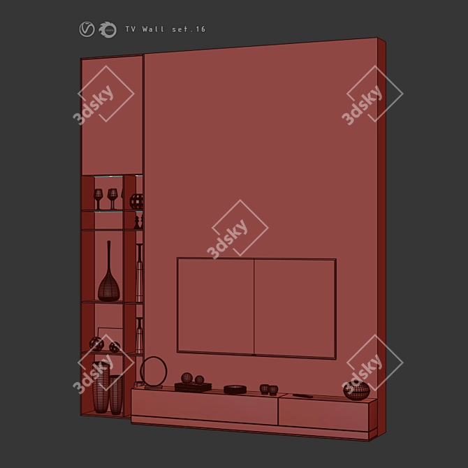 Modern TV Wall Set with Export Options 3D model image 5