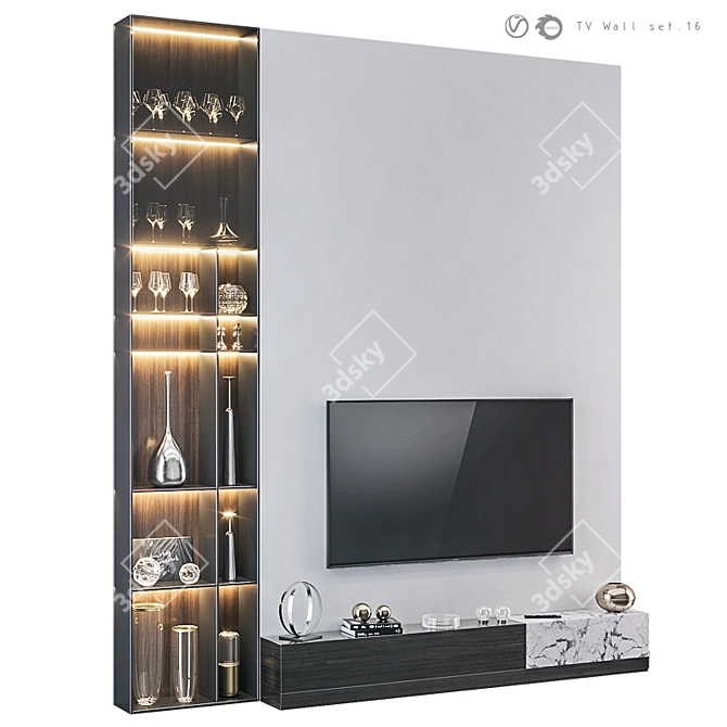 Modern TV Wall Set with Export Options 3D model image 6