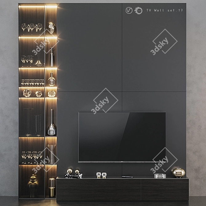 Modern TV Wall Set 17: V-Ray & Corona Compatible 3D model image 2