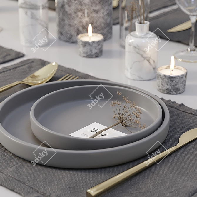 Elegant Table Set: Dry Flower Decor 3D model image 3