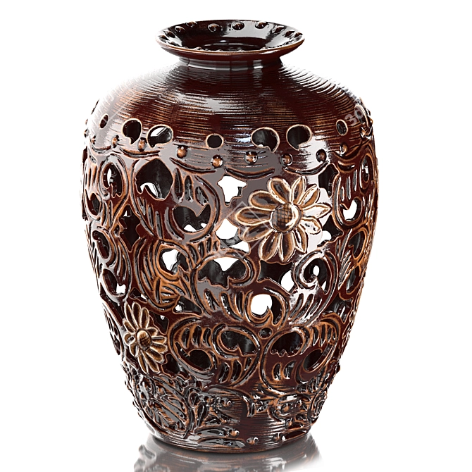 Handcrafted Brown Carved Table Vase 3D model image 2