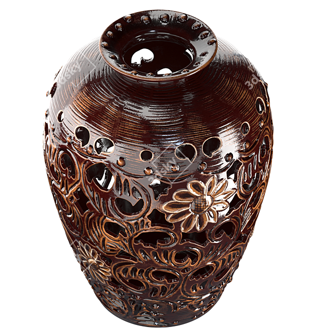 Handcrafted Brown Carved Table Vase 3D model image 3