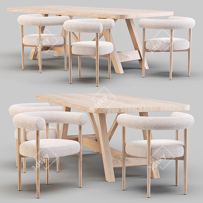 Rustic Farmhouse Dining Set 3D model image 1