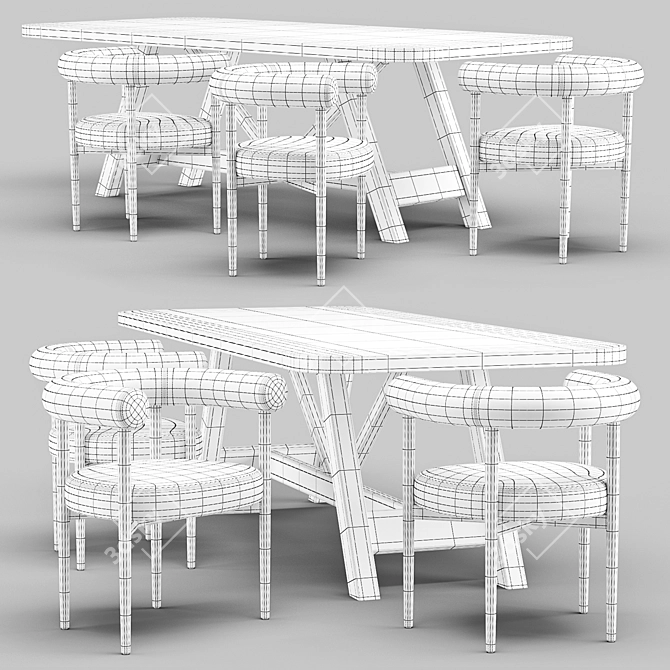 Rustic Farmhouse Dining Set 3D model image 3