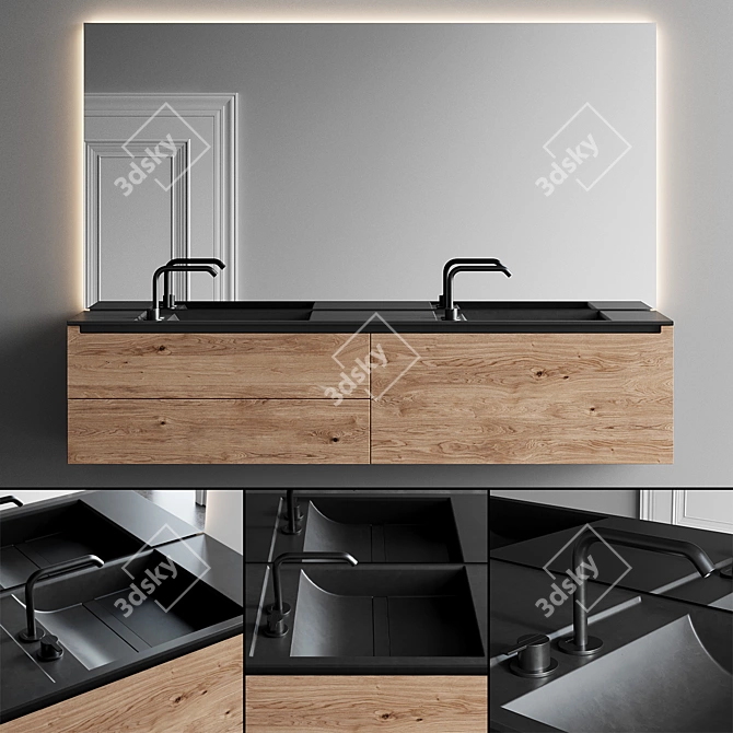 Modern Strato Wood Vanity Set 3D model image 1