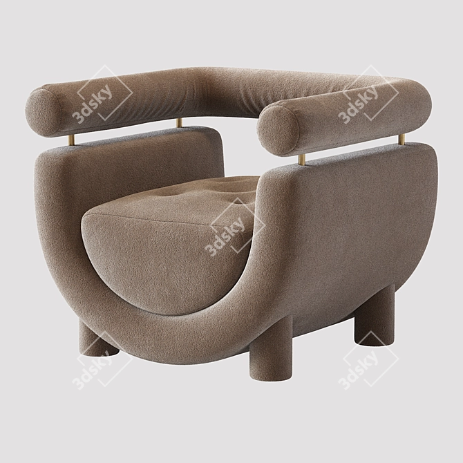 Elegant Mel Armchair: Beige Velvet & Bouclé, Wood & Brass 3D model image 2