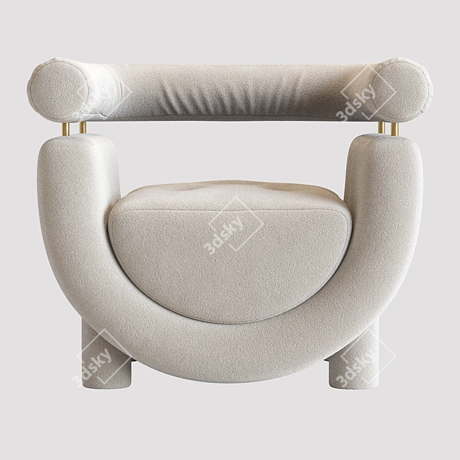 Elegant Mel Armchair: Beige Velvet & Bouclé, Wood & Brass 3D model image 3