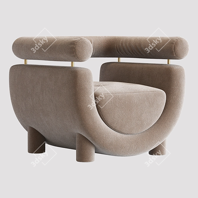 Elegant Mel Armchair: Beige Velvet & Bouclé, Wood & Brass 3D model image 4