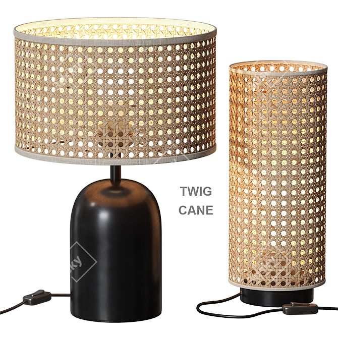 Natural Rattan Twig Cane Lamp 3D model image 1