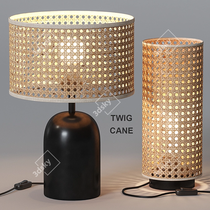 Natural Rattan Twig Cane Lamp 3D model image 2