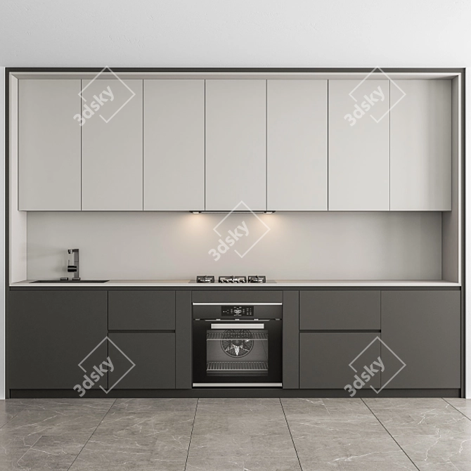 Contemporary White and Gray Kitchen Cabinets 3D model image 1