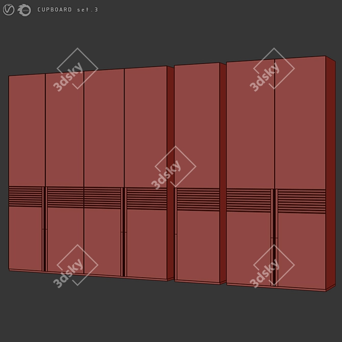 Modern 3-Piece Cabinet Set 3D model image 3