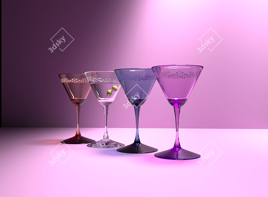 Triangular Engraved Multicolor Martini Glasses 3D model image 3
