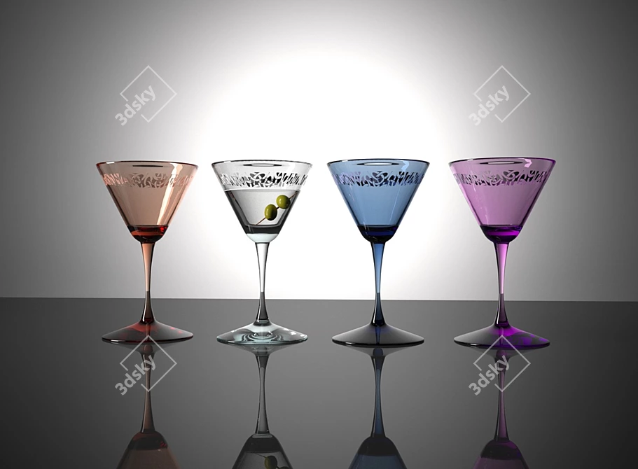 Triangular Engraved Multicolor Martini Glasses 3D model image 6
