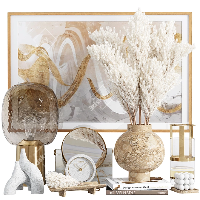 Elegant Decor Set: Vases, Clock, Mirror, Lamp 3D model image 1
