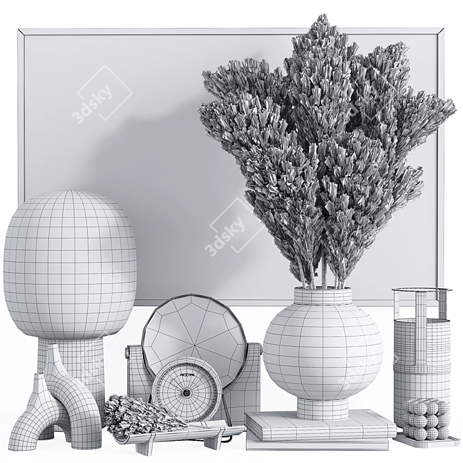 Elegant Decor Set: Vases, Clock, Mirror, Lamp 3D model image 5