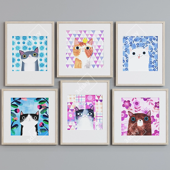 Modern Cat Pattern Frame Set 3D model image 2