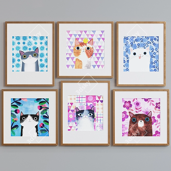 Modern Cat Pattern Frame Set 3D model image 3