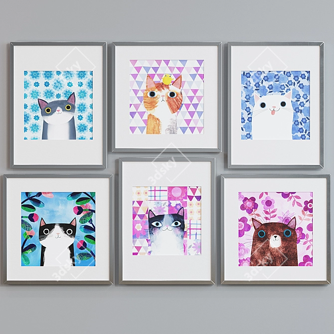 Modern Cat Pattern Frame Set 3D model image 4