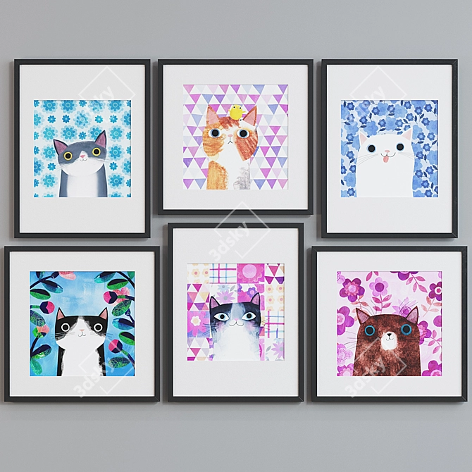 Modern Cat Pattern Frame Set 3D model image 5