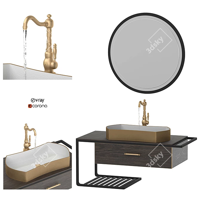 Nordic Black Wall Vanity: Sleek and Stylish 3D model image 1