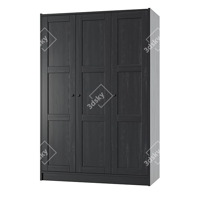 RAKKESTAD 3-Door Wardrobe: Sleek, Black-Brown Design 3D model image 1