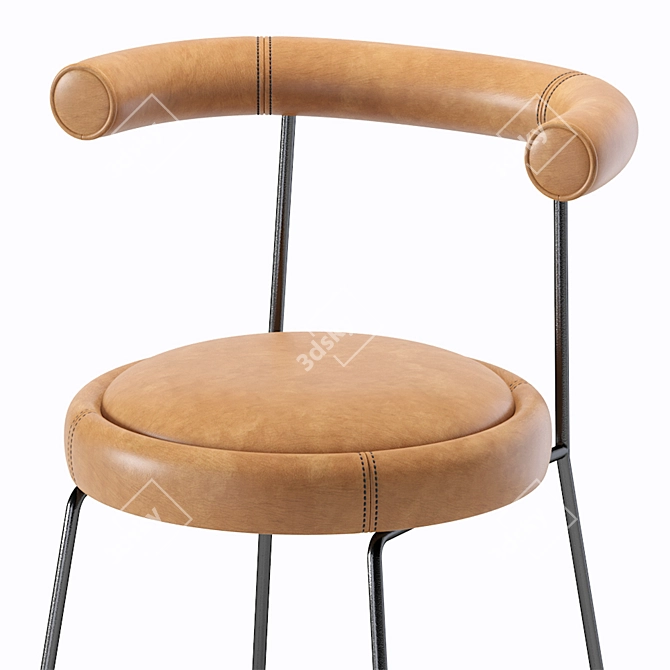 Luxury Cooper Velvet and Leather Kitchen Stool 3D model image 6