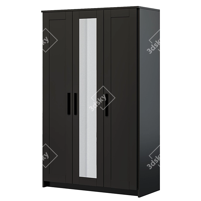 Sleek Black Wardrobe | 3-Door BRIMNES 3D model image 1