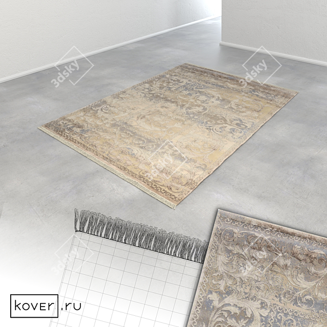 Elegant Silk Patina Floral Rug 3D model image 2