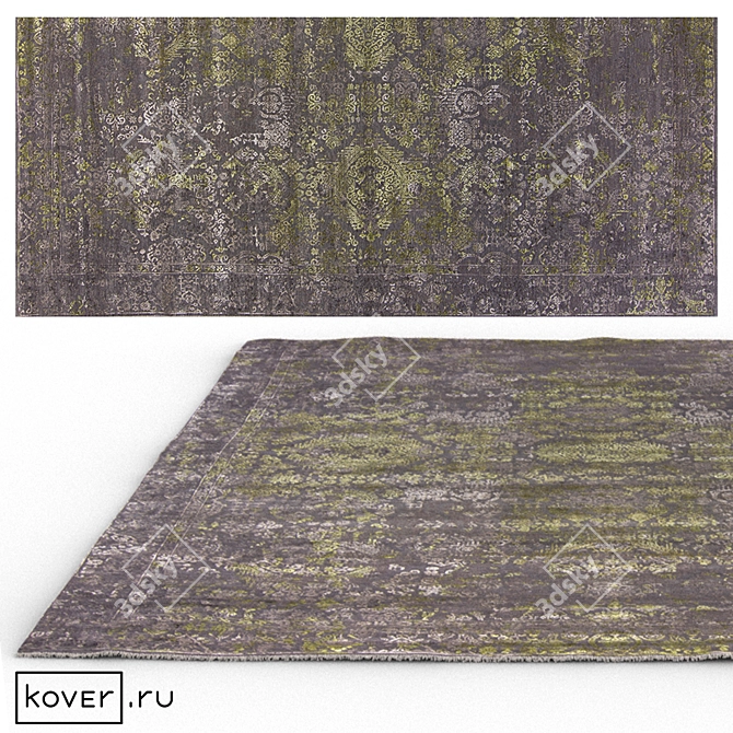 FRESCO 1201BS-GRY-GRN | Artistic Floral Wool Silk Blend Carpet 3D model image 1