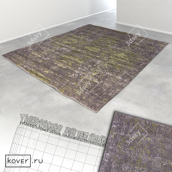 FRESCO 1201BS-GRY-GRN | Artistic Floral Wool Silk Blend Carpet 3D model image 2