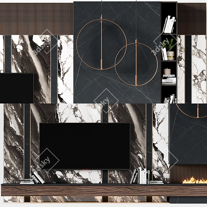 Sleek 80" Modern TV Wall 3D model image 2