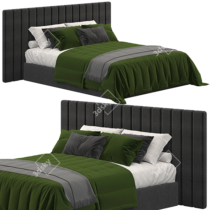 Striped Headboard Bed: Sleek and Stylish 3D model image 1