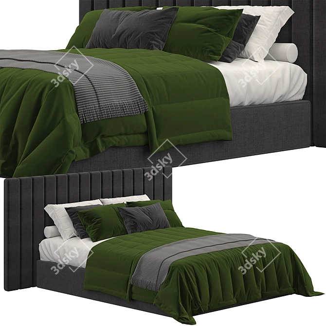 Striped Headboard Bed: Sleek and Stylish 3D model image 2