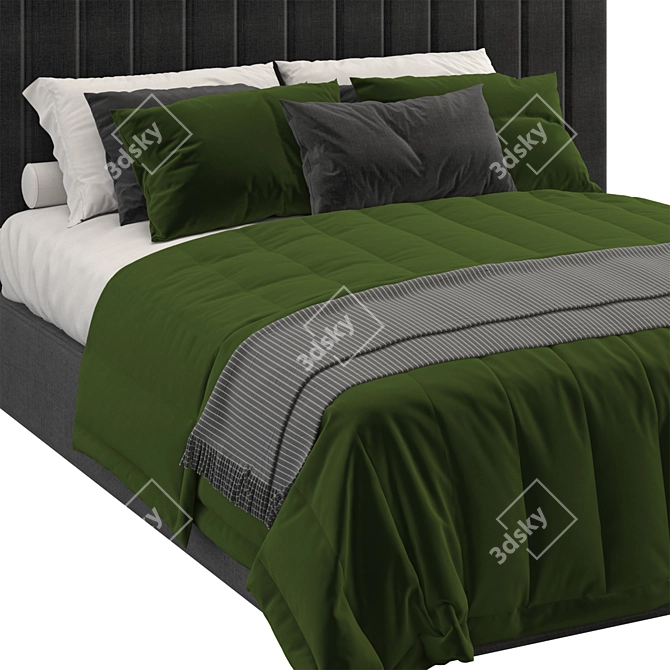 Striped Headboard Bed: Sleek and Stylish 3D model image 3