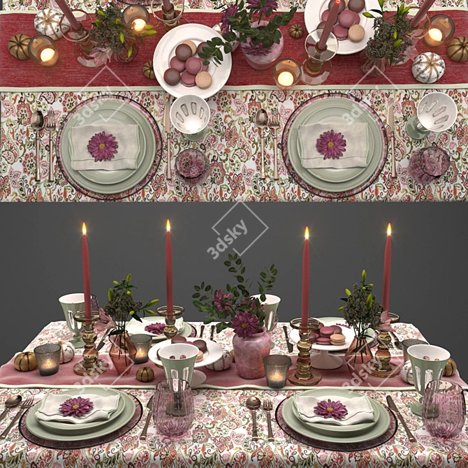 Elegant Table Set with Textures 3D model image 1