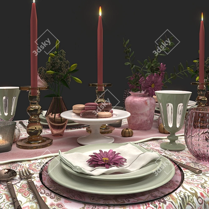 Elegant Table Set with Textures 3D model image 2