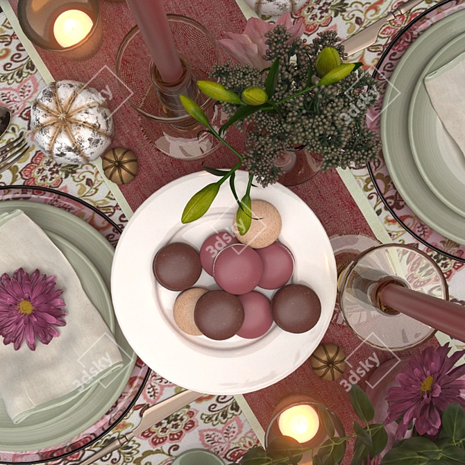 Elegant Table Set with Textures 3D model image 4