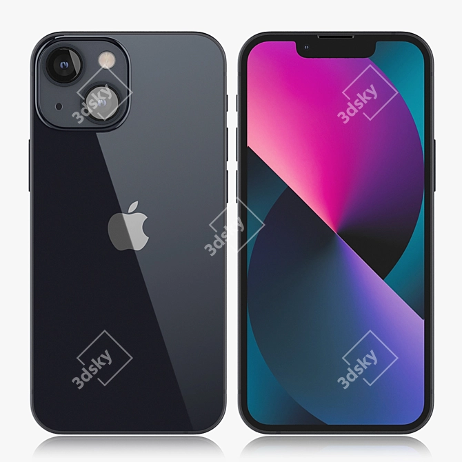 Apple iPhone 13 mini: Unparalleled Midnight Elegance 3D model image 1