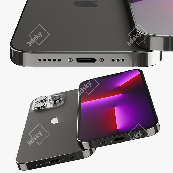 Sleek Graphite Apple iPhone 13 Pro 3D model image 2