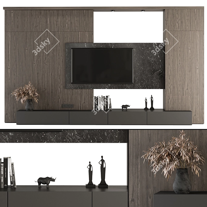 Rustic Blend Woodstone TV Wall 3D model image 1