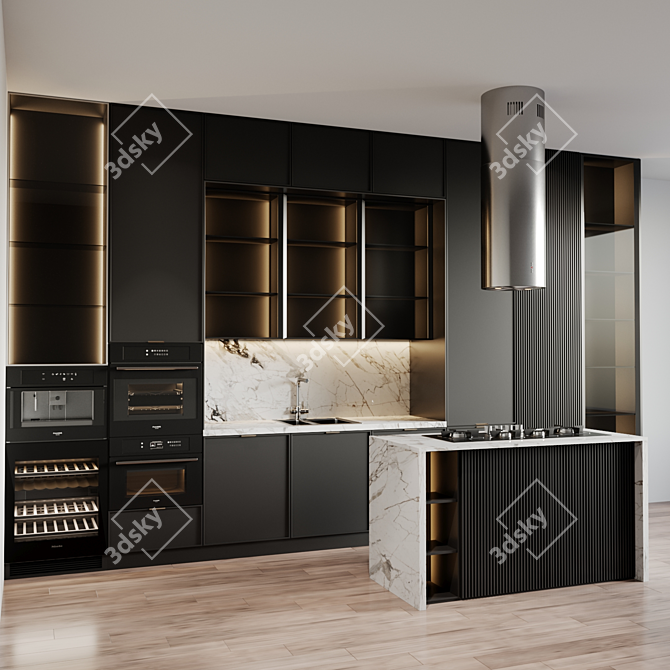 Modern Kitchen with Appliances 3D model image 2