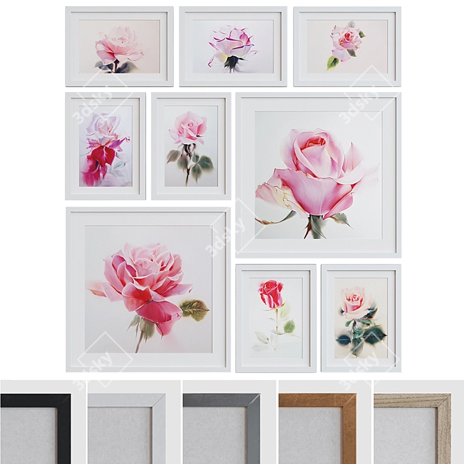 Modern Rose Watercolor Picture Frame Set 3D model image 1