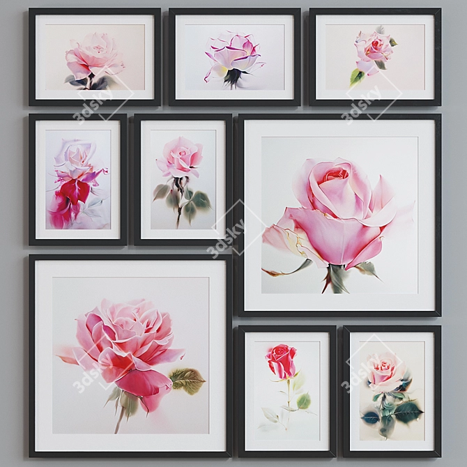 Modern Rose Watercolor Picture Frame Set 3D model image 2