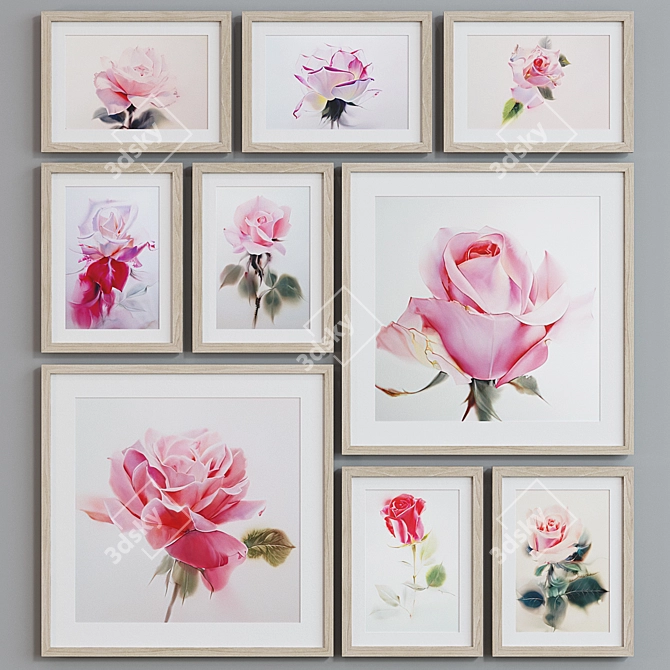 Modern Rose Watercolor Picture Frame Set 3D model image 3